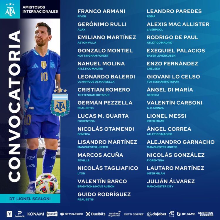 Argentina name Lionel Messi, Man United and Liverpool stars in Copa America squad