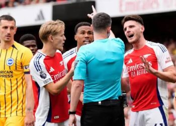 Arteta unhappy with officiating inconsistency after Rice red card