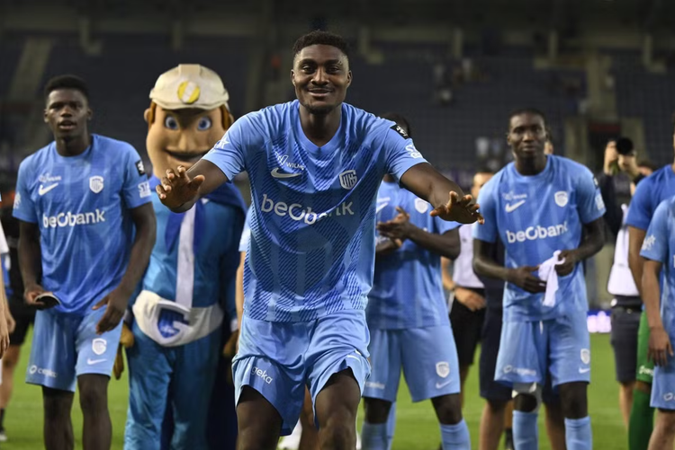 Super Eagles striker Rafiu Durosinmi reacts after extending impressive scoring run for Genk 